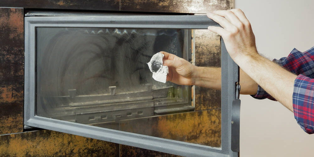 Mann reinigt ein Kaminglas