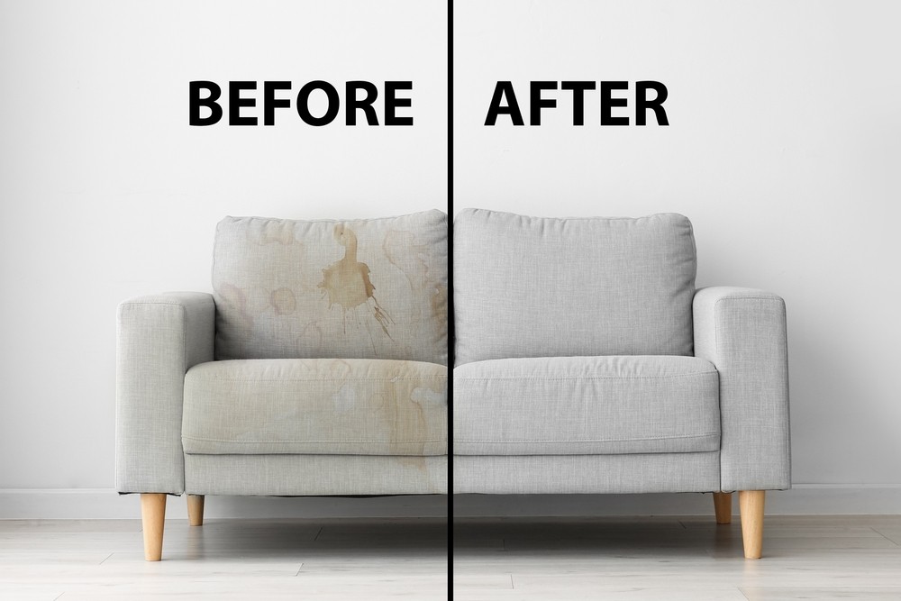 Sofa vor und nach der Reinigung